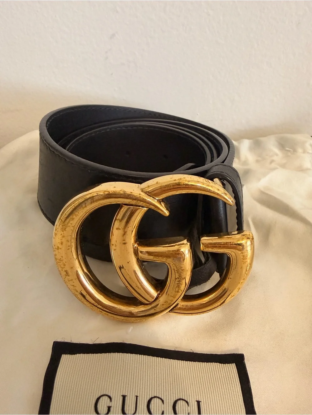 Gucci GG Authentic Marmont Leather Belt Gold Double G Buckle 90